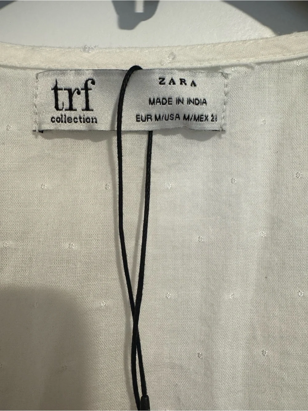 Zara TRF White Swiss Dot Embroidered Pom Pom Tassel Boho Tunic Dress M